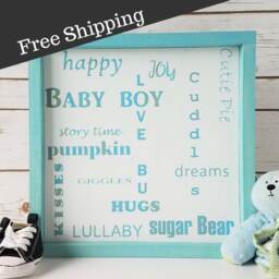 Framed Baby Boy Nursery Sign, Blue Wall Art, Little Room Decor, Word Collage, Room, Story Time - thumbnail 1