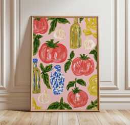 Tomato Pattern Poster, Mediterranean Kitchen Print, Food Wall Art - thumbnail 1