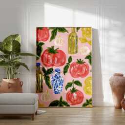 Tomato Pattern Poster, Mediterranean Kitchen Print, Food Wall Art - thumbnail 4