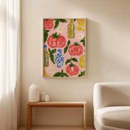 Tomato Pattern Poster, Mediterranean Kitchen Print, Food Wall Art - thumbnail 3