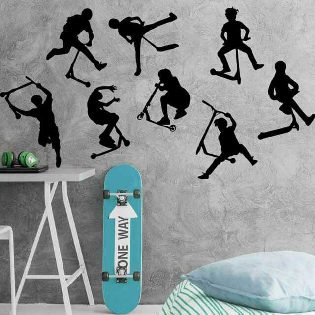 8 X Kids Scooter Tricks Living Room Bedroom Wall Art Boys Girls Stunt Children's Sports Vinyl Decal Sticker V814 - image 1
