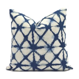 Outdoor Pillow Cover With Zippers, Easy To Use & Washable, Navy Blue Shibori Net Oxford - thumbnail 1