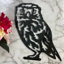Little Owl Tawny Barn Wildlife Brushed Steel Home Wall Art Interior Design Metal Present Gift Ideas - thumbnail 3