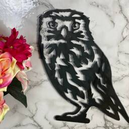 Little Owl Tawny Barn Wildlife Brushed Steel Home Wall Art Interior Design Metal Present Gift Ideas - thumbnail 2