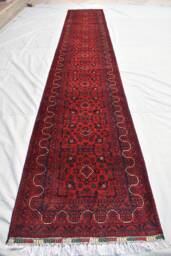 Handmade Wool Bokhara Runner Afghan Oriental Hallway Rug - 15.9x2.7 Ft - thumbnail 1