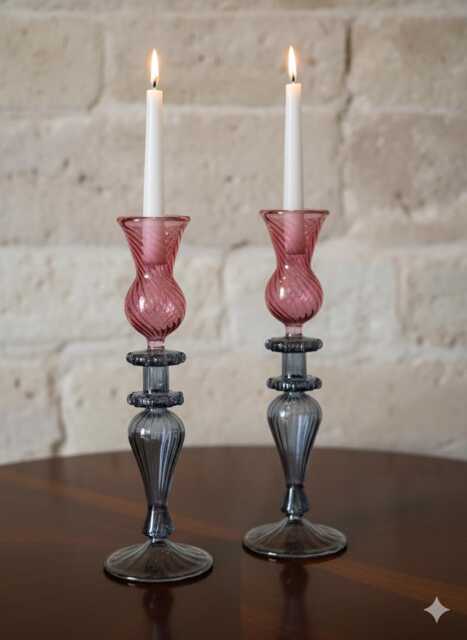 Hand Blown Swirl Glass Candle Holder Set Of Two Egyptian Art Candlesticks For Elegant Home & Holiday Decor - image 1