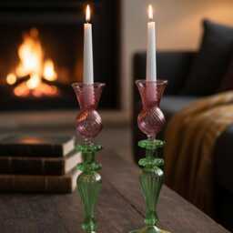 Hand Blown Swirl Glass Candle Holder Set Of Two Egyptian Art Candlesticks For Elegant Home & Holiday Decor - thumbnail 4