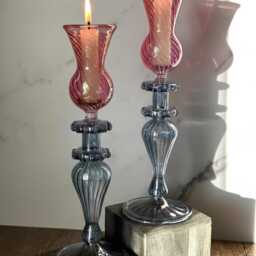 Hand Blown Swirl Glass Candle Holder Set Of Two Egyptian Art Candlesticks For Elegant Home & Holiday Decor - thumbnail 2