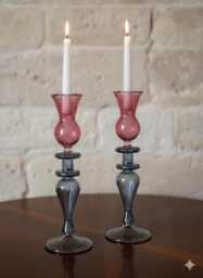 Hand Blown Swirl Glass Candle Holder Set Of Two Egyptian Art Candlesticks For Elegant Home & Holiday Decor