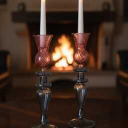 Hand Blown Swirl Glass Candle Holder Set Of Two Egyptian Art Candlesticks For Elegant Home & Holiday Decor - thumbnail 3