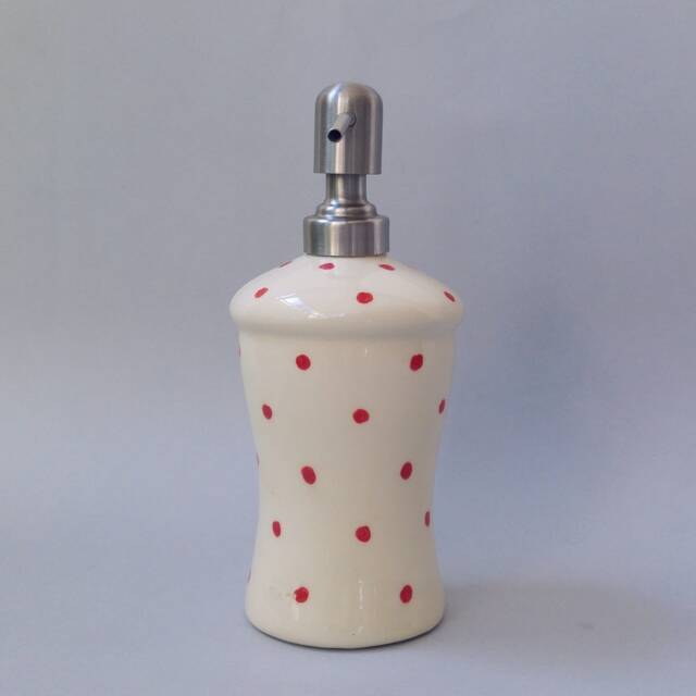 Soap Dispenser, Polka Dot White Ceramic Soap Pump, Lotion Bathroom Decor, Retro Style Kitchen Red Polka Dot, Accessories - image 1