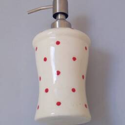 Soap Dispenser, Polka Dot White Ceramic Soap Pump, Lotion Bathroom Decor, Retro Style Kitchen Red Polka Dot, Accessories - thumbnail 3