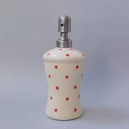 Soap Dispenser, Polka Dot White Ceramic Soap Pump, Lotion Bathroom Decor, Retro Style Kitchen Red Polka Dot, Accessories