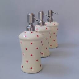 Soap Dispenser, Polka Dot White Ceramic Soap Pump, Lotion Bathroom Decor, Retro Style Kitchen Red Polka Dot, Accessories - thumbnail 2