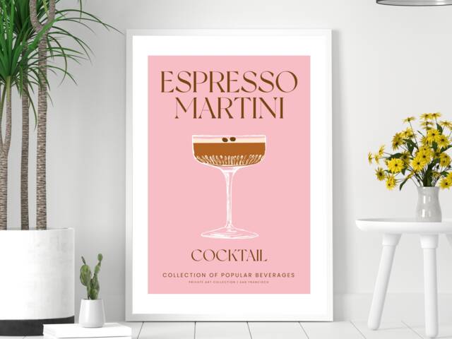 Espresso Martini Cocktail Art Print Poster - Party Signature Drink Sign Trendy Wall Decor Minimalist Elegant Retro Gift A5 A4 A3 - image 1