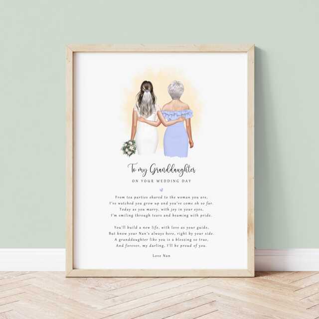 Personalised Granddaughter Wedding Print - Custom Day Gift From Nan - Keepsake Poem Bride - image 1