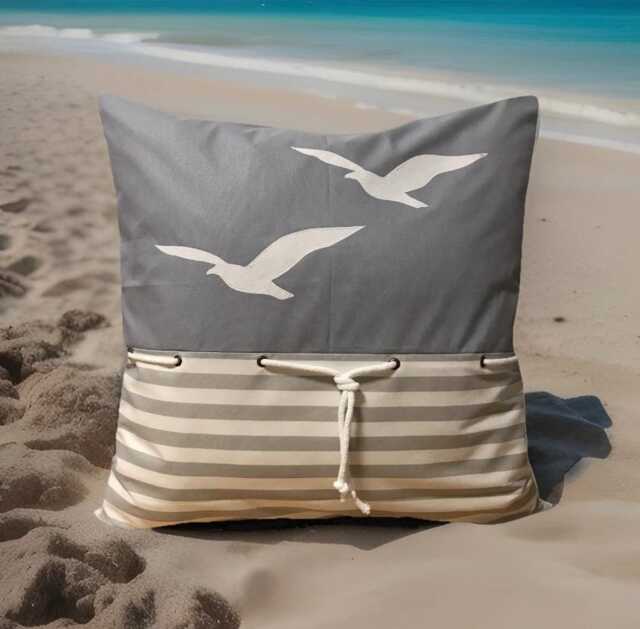 Maritime Cushion Cover, Country Style Seagulls Gray/White - image 1