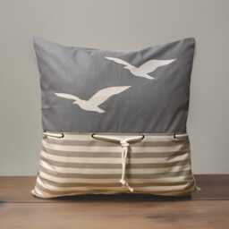 Maritime Cushion Cover, Country Style Seagulls Gray/White - thumbnail 2