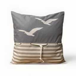 Maritime Cushion Cover, Country Style Seagulls Gray/White - thumbnail 3