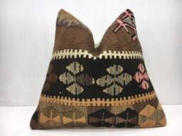 Vintage Kilim Pillow Cover, Handwoven Turkish Accent - 16x16 - thumbnail 1