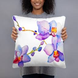 Watercolor Blue & Purple Orchid Flower Basic Pillow - thumbnail 2