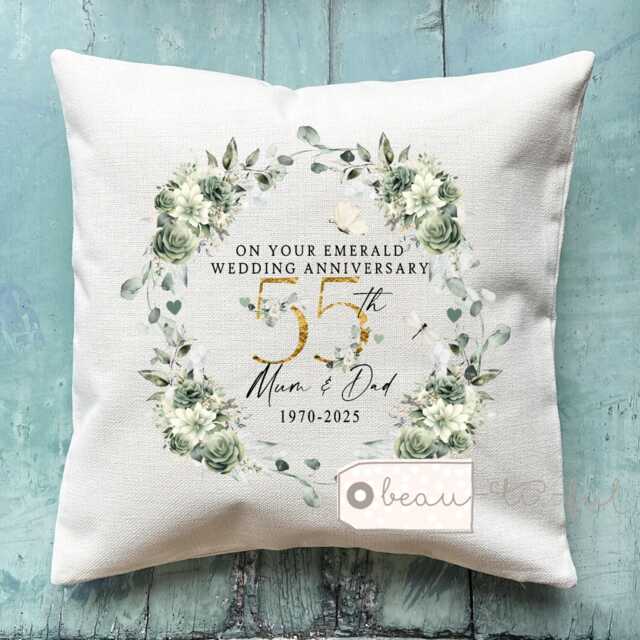 Personalised Emerald Wedding Anniversary Cushion Anniversary Gift 55 55Th Cushion Ruby Diamond Silver - image 1