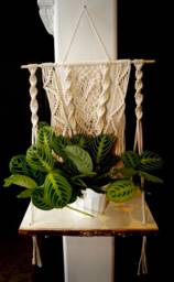 Boho Macrame Wall Hanging Shelf - Rectangle Wood Slice - thumbnail 1