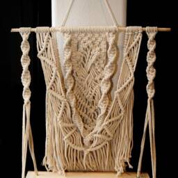 Boho Macrame Wall Hanging Shelf - Rectangle Wood Slice - thumbnail 2