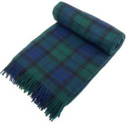 Mackay Tartan Wool Knee Blanket, Green Navy Plaid, Scottish Made - thumbnail 2