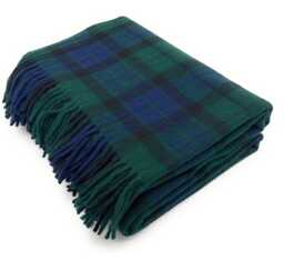 Mackay Tartan Wool Knee Blanket, Green Navy Plaid, Scottish Made - thumbnail 1