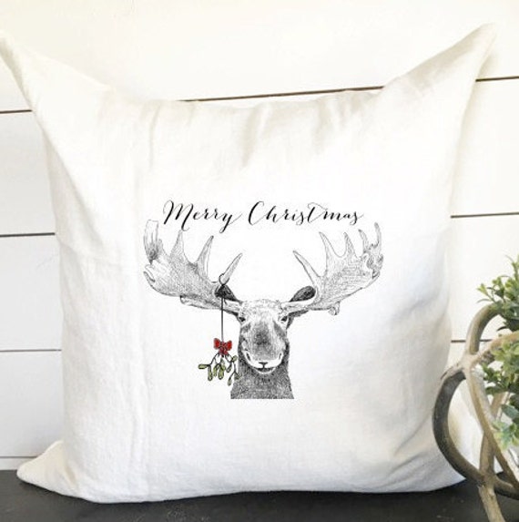 Merry Christmas Pillow Mistletoe Moose Holiday Rustic Gifts For Pillows Cover Cabin