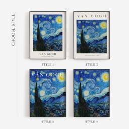 Starry Night Van Gogh Print, Sky Stars Poster, Blue Landscape, Oil Painting, French Home Decor, Summer Wall Art, Printable Digital - thumbnail 2