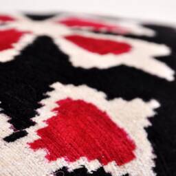 Red Black Velvet Ikat Pillow Cover, Handloom Silk - thumbnail 4