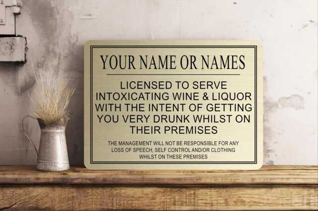 Personalized Bar Sign Funny Metal Wall Decor, Gold Or Silver - image 1