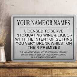 Personalized Bar Sign Funny Metal Wall Decor, Gold Or Silver - thumbnail 2