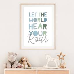 Set Of 2 Lion Print, Let The World Hear Your Roar Safari Nursery Prints, Jungle Nursery, Boys Bedroom Decor, Kids Wall Art, Blue - thumbnail 2