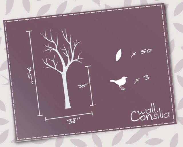 "White Tree Wall Decal Nursery Mural With Birds - 75"" X 38" - image 1
