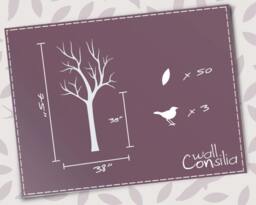 "White Tree Wall Decal Nursery Mural With Birds - 75"" X 38" - thumbnail 1