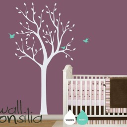 "White Tree Wall Decal Nursery Mural With Birds - 75"" X 38" - thumbnail 2