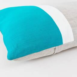 Color Block Pillow Cover in Turquoise/White/Beige. Lumbar Linen Cover. Body Case. Modern Sham. Throw Pillows. Boys Room - thumbnail 2
