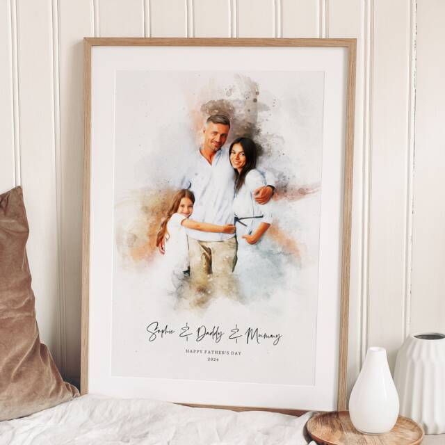 Watercolour Family Portrait, Father's Day Gift, Personalised Painting From Photo, Custom Print, Mother's Photo Art - image 1