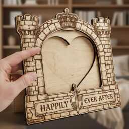 Personalized Wooden Castle Photo Frame Fairy Tale Heart Picture Happily Ever After Wedding Gift Anniversary Decor Princess - thumbnail 1