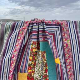 Handmade Reversible Kantha Quilt Vintage Patchwork Block Print Cotton Bohemian Bedspread - thumbnail 3