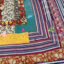 Handmade Reversible Kantha Quilt Vintage Patchwork Block Print Cotton Bohemian Bedspread - thumbnail 2