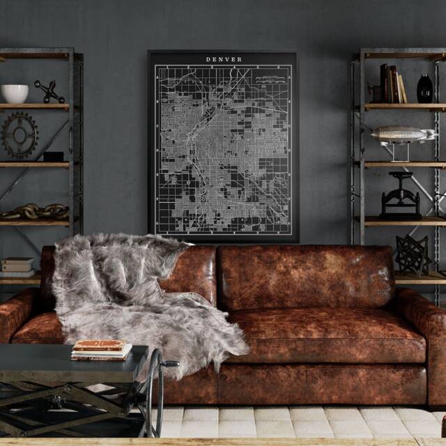 Denver City Map Print 1900S Black & White Lithograph - Fine Art Cabin Decor - image 1