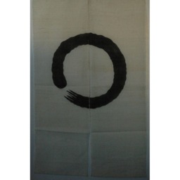 "Japanese Linen Noren, Doorway Curtain Beige Brush Circle, Traditional Decor - 35""W X 59" - thumbnail 1
