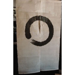 "Japanese Linen Noren, Doorway Curtain Beige Brush Circle, Traditional Decor - 35""W X 59" - thumbnail 2