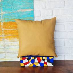 Color Block Velvet Pillow Cover Teal Blue & Faux Leather - 16x16'' - thumbnail 3