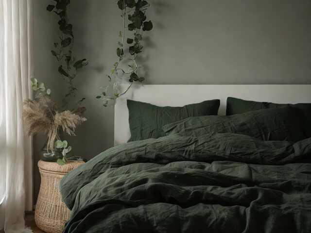 Charcoal Green Linen Bedding Set Rustic Duvet Cover & 2 Pillowcases Soft Medium Weight Bedding, Stonewashed Comfort - image 1