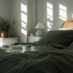 Charcoal Green Linen Bedding Set Rustic Duvet Cover & 2 Pillowcases Soft Medium Weight Bedding, Stonewashed Comfort - thumbnail 3